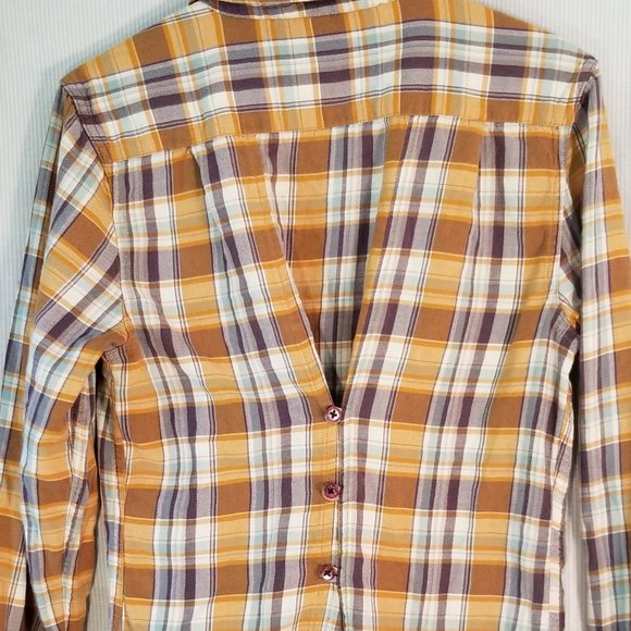Horny Toad Long Sleeve Plaid Button Shirt Women's size S Burnt Orange and Brown - Picture 6 of 10